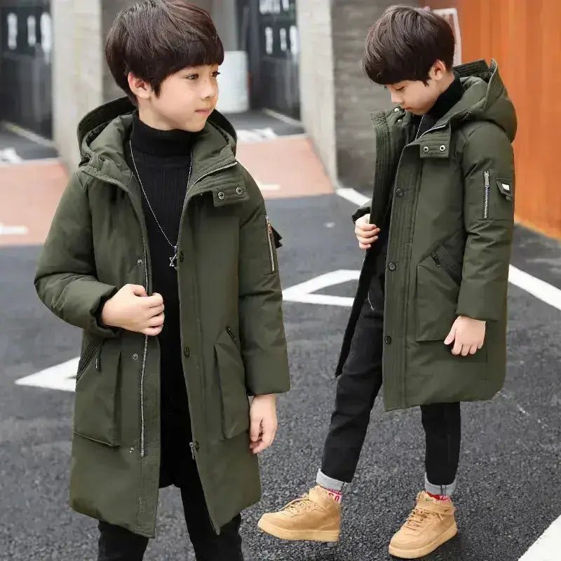 Parka enfant garçon avec capuche, manteau d'hiver imperméable et isolant pour enfant.