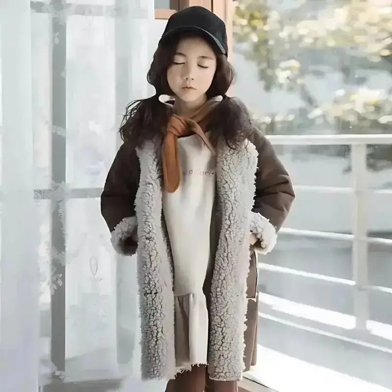 Parka fille 8 ans avec capuche en couleur marron, idéale pour l'hiver et les sorties en famille La Frimousse.