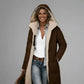 Parka imperméable fourrée femme avec capuche et doublure fourrée en brun long