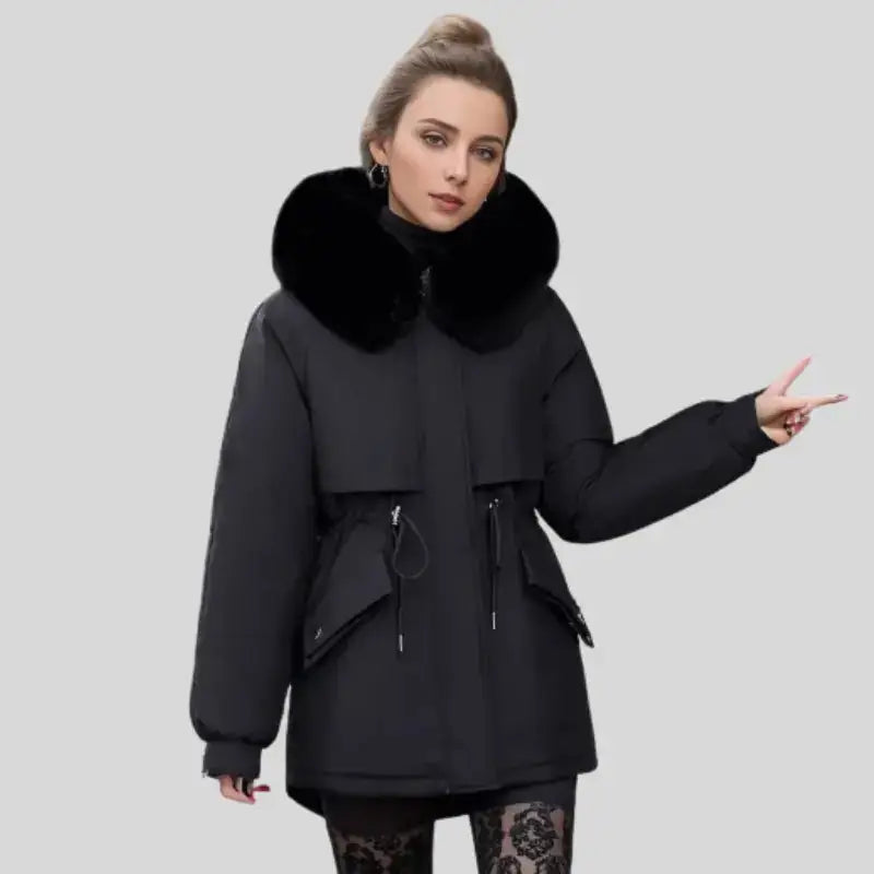 Parka longue femme avec capuche, doublure intérieure légère, confort optimal