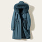 Parka longue femme en teal avec doublure intérieure légère, confort optimal