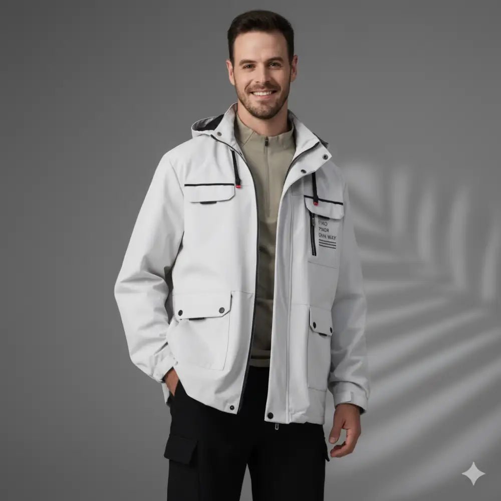 Parka militaire homme à capuche de couleur blanche, style urbain, modèle Le Stratège en polyester.