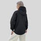 Parka noir femme avec capuche réglable et doublure intérieure, veste coupe-vent femme