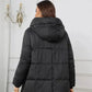 Parka noire femme avec tissu extérieur déperlant, long, hooded, quilting horizontal